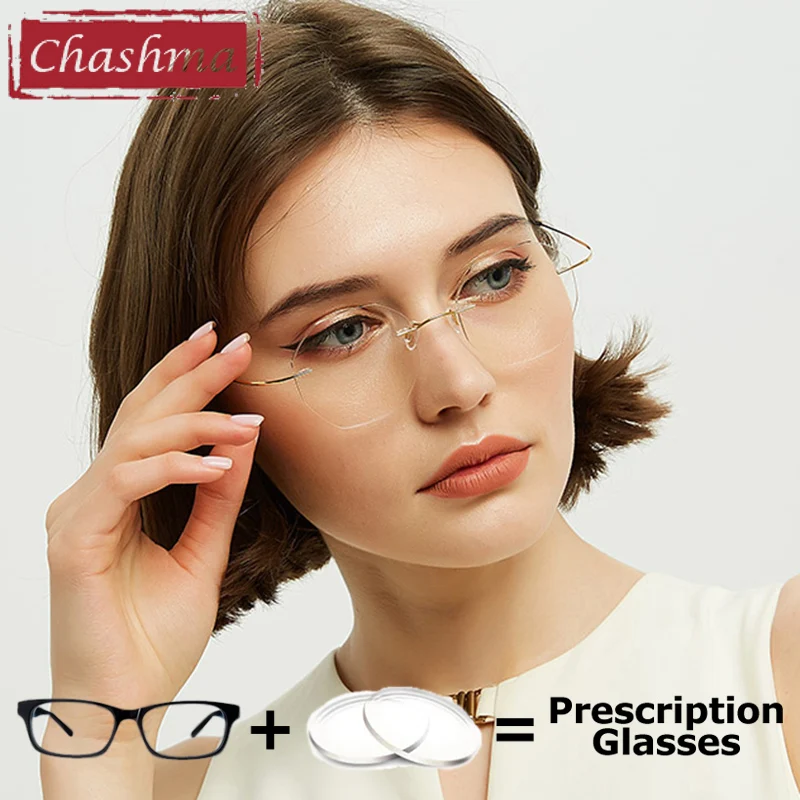 Chashma Pure Titanium Women Eyeglasses Top Quality Rimless Ready Prescription Glasses Lightweight Frame Men Spectacles Eyewear