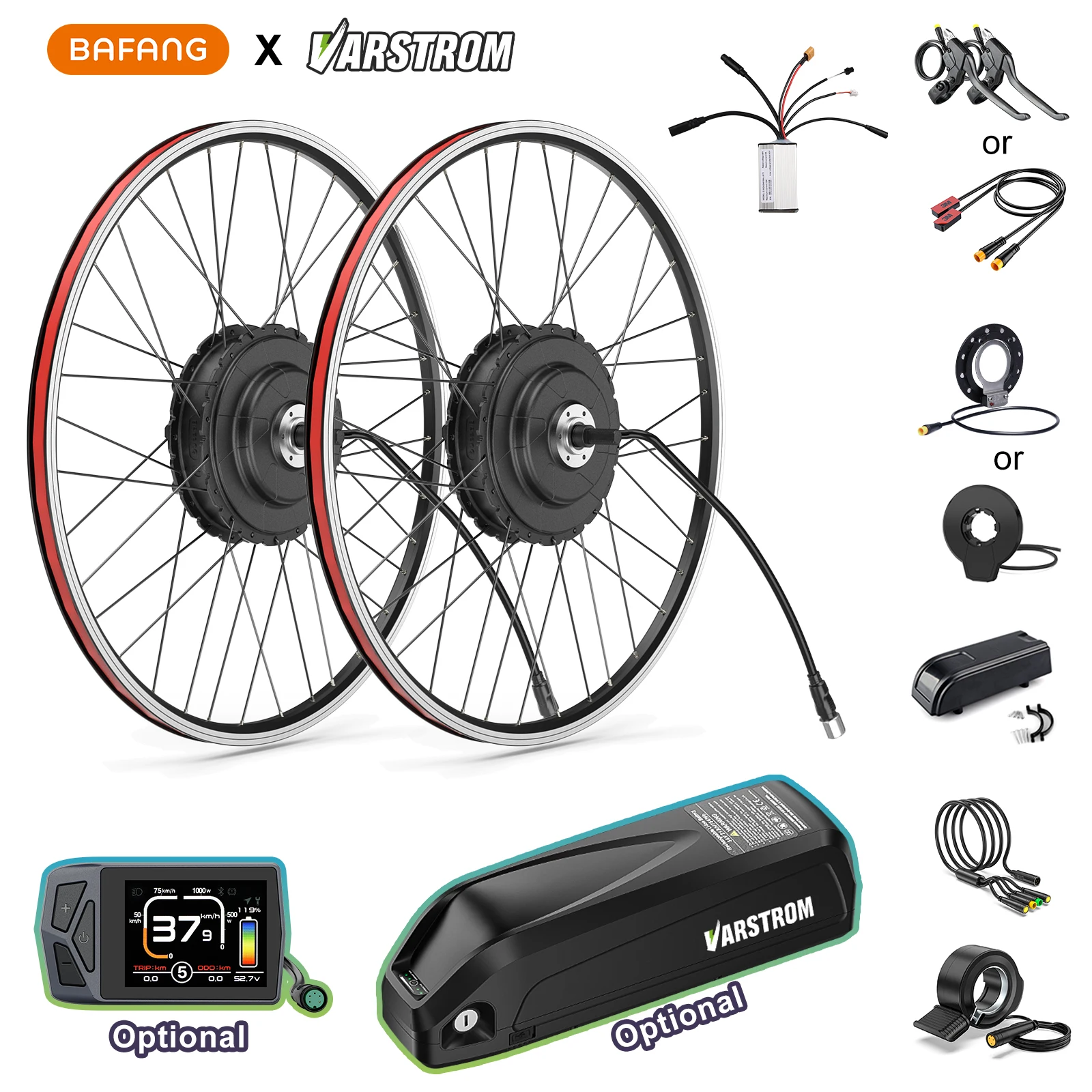 Bafang 48V 500W 750W Motore mozzo Freno V 20inch 26" 27.5" 700C Kit motore mozzo ruota Conversione bici elettrica Motore anteriore posteriore Driver Con batteria 48V20Ah 16AH 30AH Pack per conversione