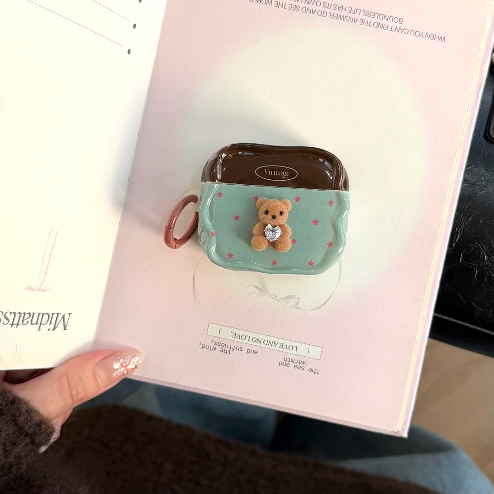 

Fashion cute polka dot diamond 3D bear headphone case for AirPro4 3 2Pro2 3Korean INS simple creative shockproof protective case