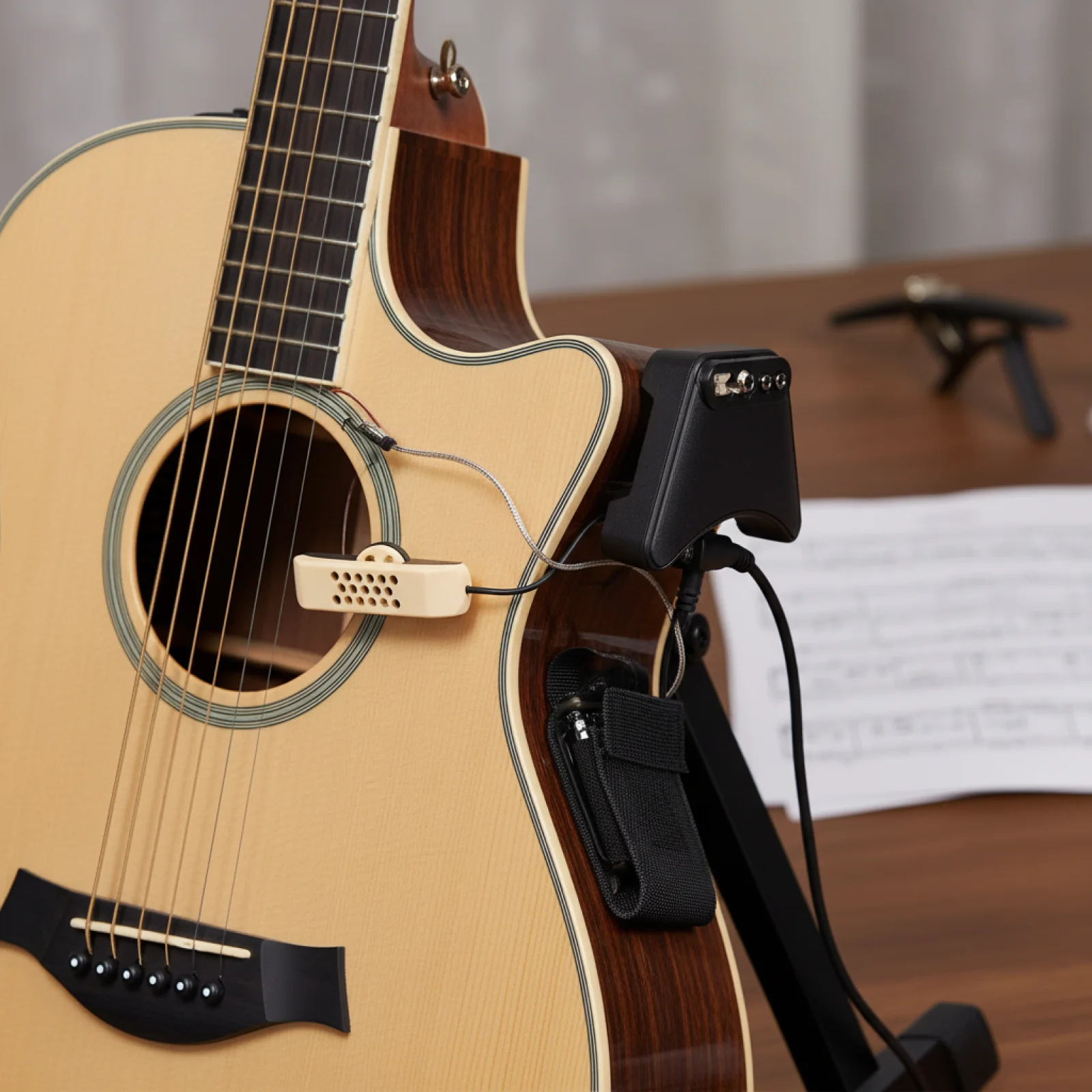 Adjustable Acoustic Guitar Soundhole Pickup System with Amplifier and Tuner Easy Install for Guitar Practice