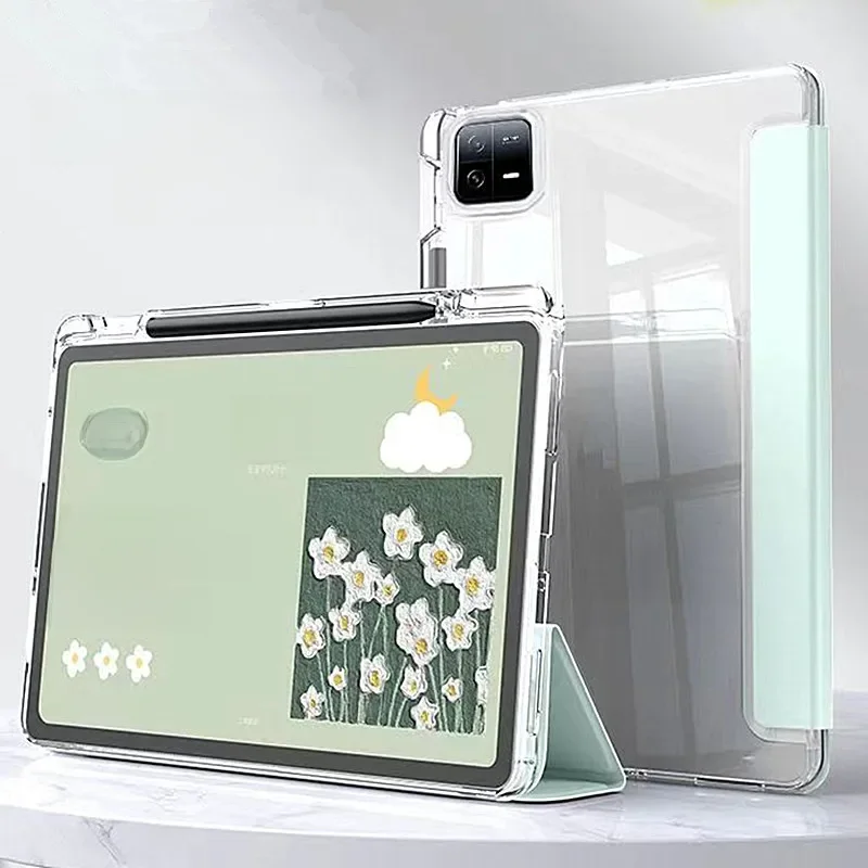 Capa transparente para tablet, suporte para lápis, para xiaomi mi pad 5 6 7 11.2 max 6s pro 12.4