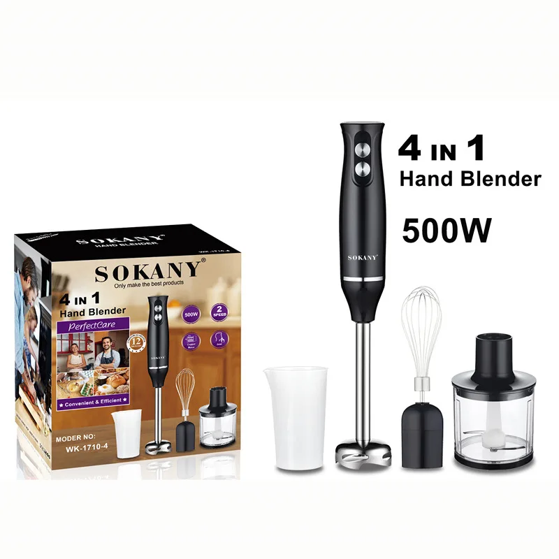 Batidora de Mano Inmersiva Potente 4 en 1, Mezcladora de Alimentos de Acero Inoxidable, Recipiente de Mezcla de 700ml, Procesador de 500ml, Picador