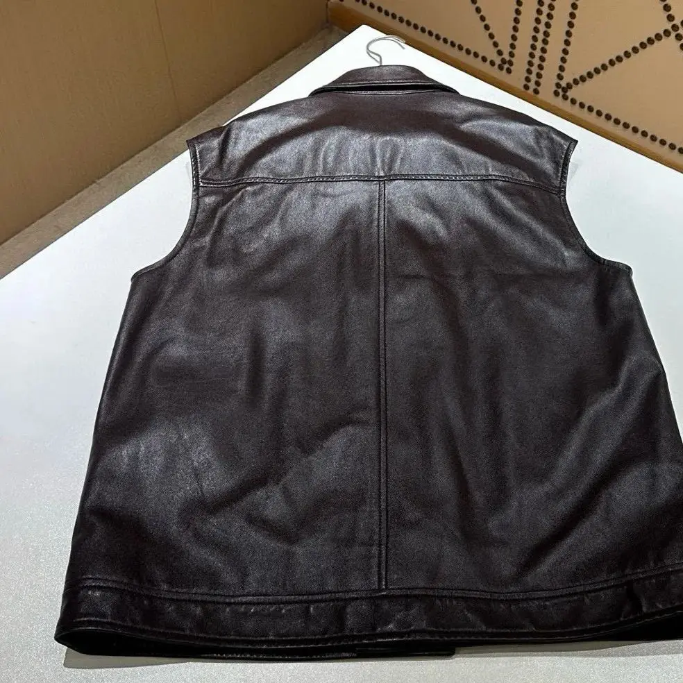 سترة خريفية غير رسمية للنساء من الجلد الفضفاض بدون أكمام