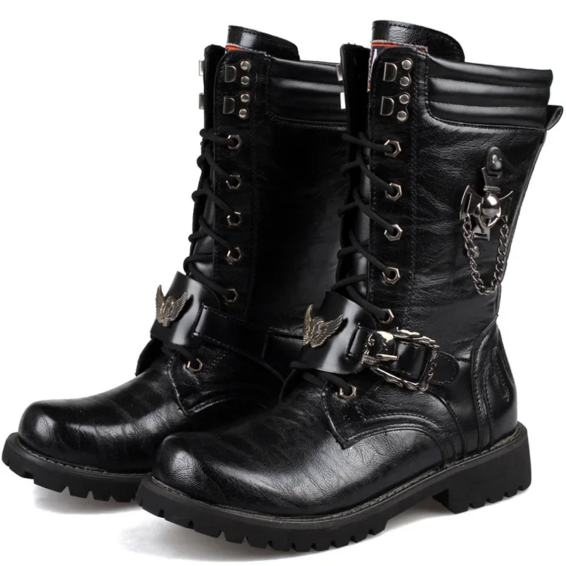 Męskie modne buty motocyklowe buty wojskowe do połowy łydki gotyckie buty punkowe buty męskie trampki buty Casual — zdjęcie 2