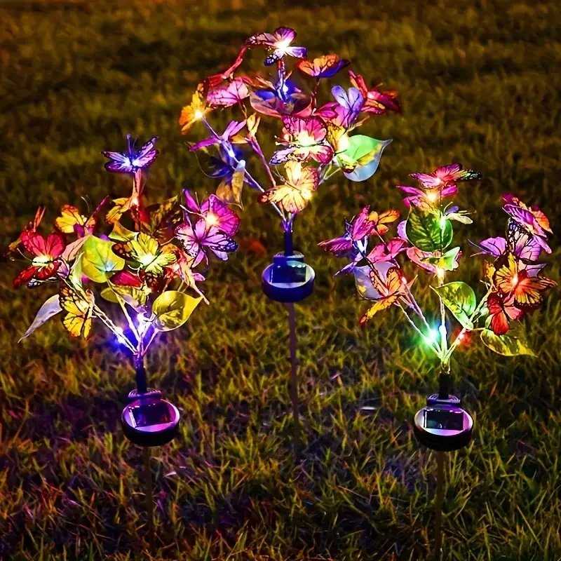 1 szt. Solarne oświetlenie ogrodowe w kształcie motyla Zewnętrzna wodoodporna lampa dekoracyjna Festiwalowe oświetlenie ogrodowe do dekoracji ścieżki ogrodowej na podwórku — zdjęcie 2