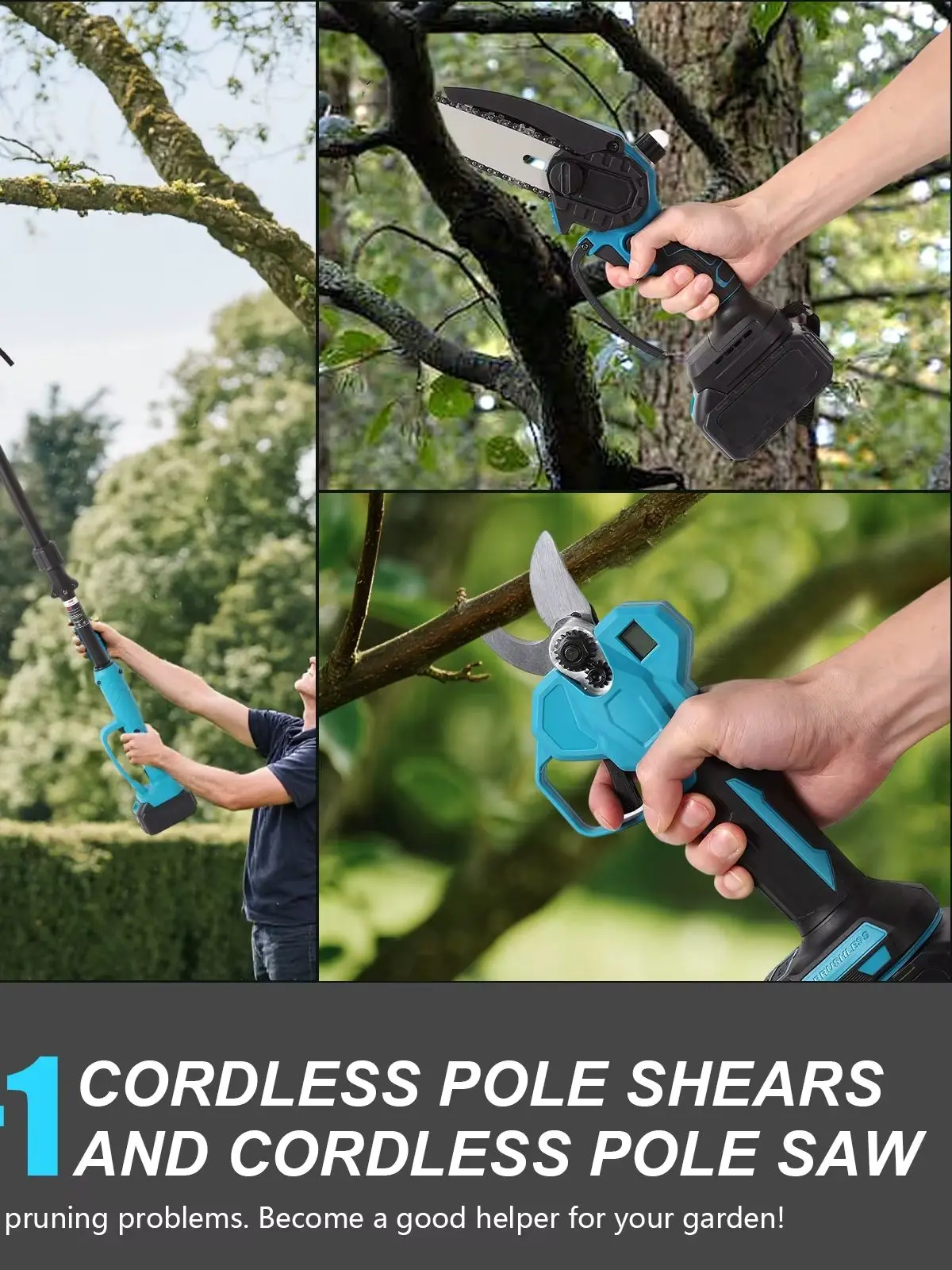2-in-1 wiederaufladbare Kettensäge und Heckensäge, 18V bürstenloses Teleskop-Gartenwerkzeug, batteriekompatibel mit Makita, Trimmer für Sträucher, Bäume, Garten und Obstgarten