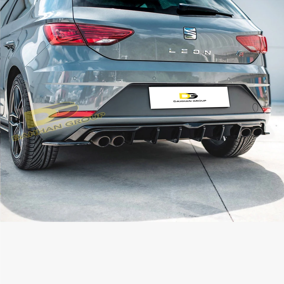 Seat Leon MK3.5 Facelift 2017 - 2020 Max Design Rear Diffuser Left and Right Double Outputs Piano Gloss Black Surface Plastic