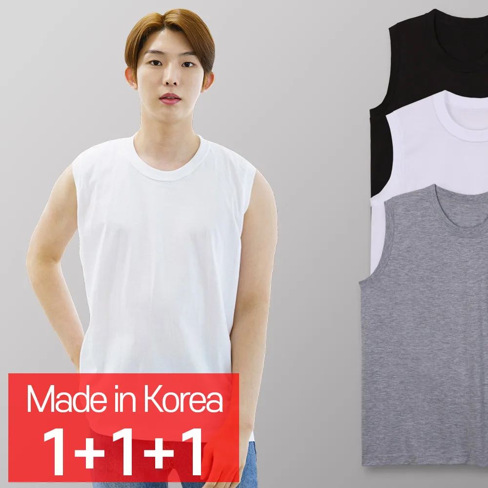 [CALL RA S](1+1+1 3 pieces) Sleeveless cotton T-shirt, Korean domestic basic unisex T-shirt Nashi//combed yarn 100%/Neckline stretch prevention