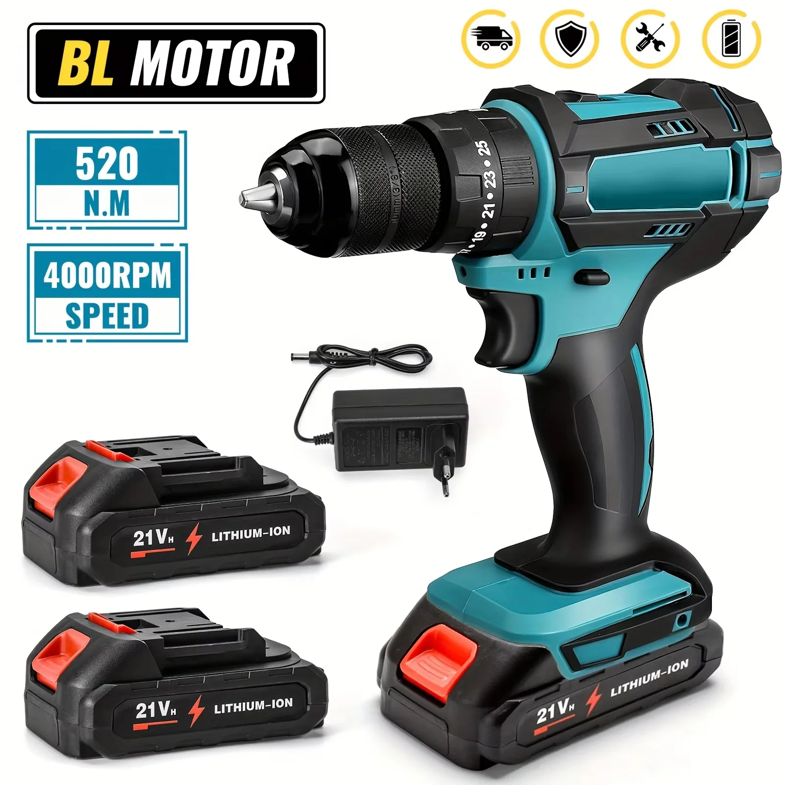 Perceuse à percussion électrique 520N.M, perceuse sans fil 10 mm, tournevis électrique, outil de bricolage, outil électrique pour batterie Makita 18V