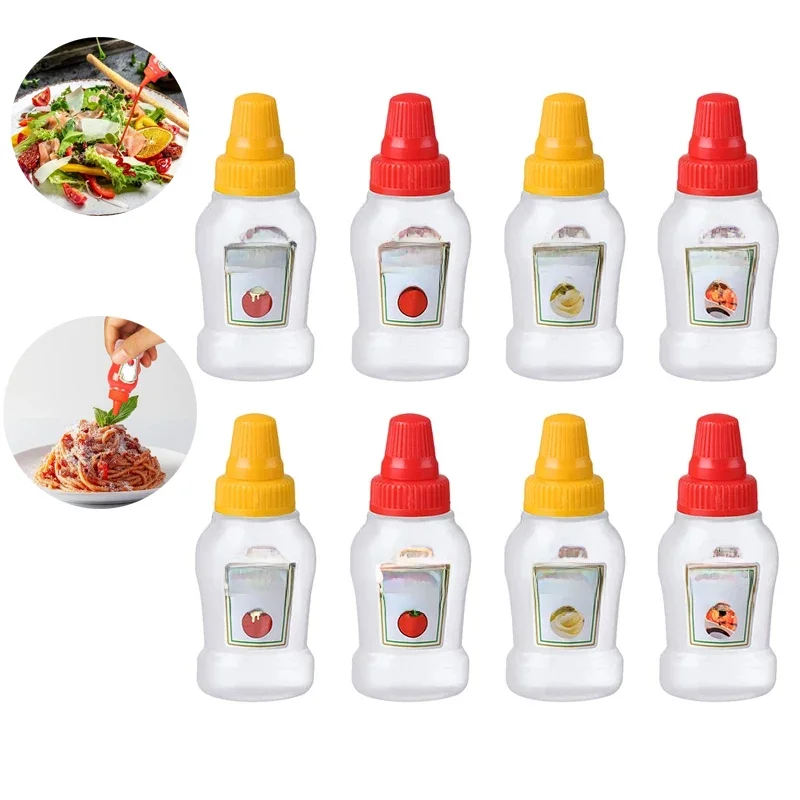 Mini bouteilles à presser pour condiments, 25ml, pour miel, Ketchup, Sauce soja, distributeurs de vinaigrette, boîte à déjeuner, conteneurs compressibles, pots, 4/8 pièces