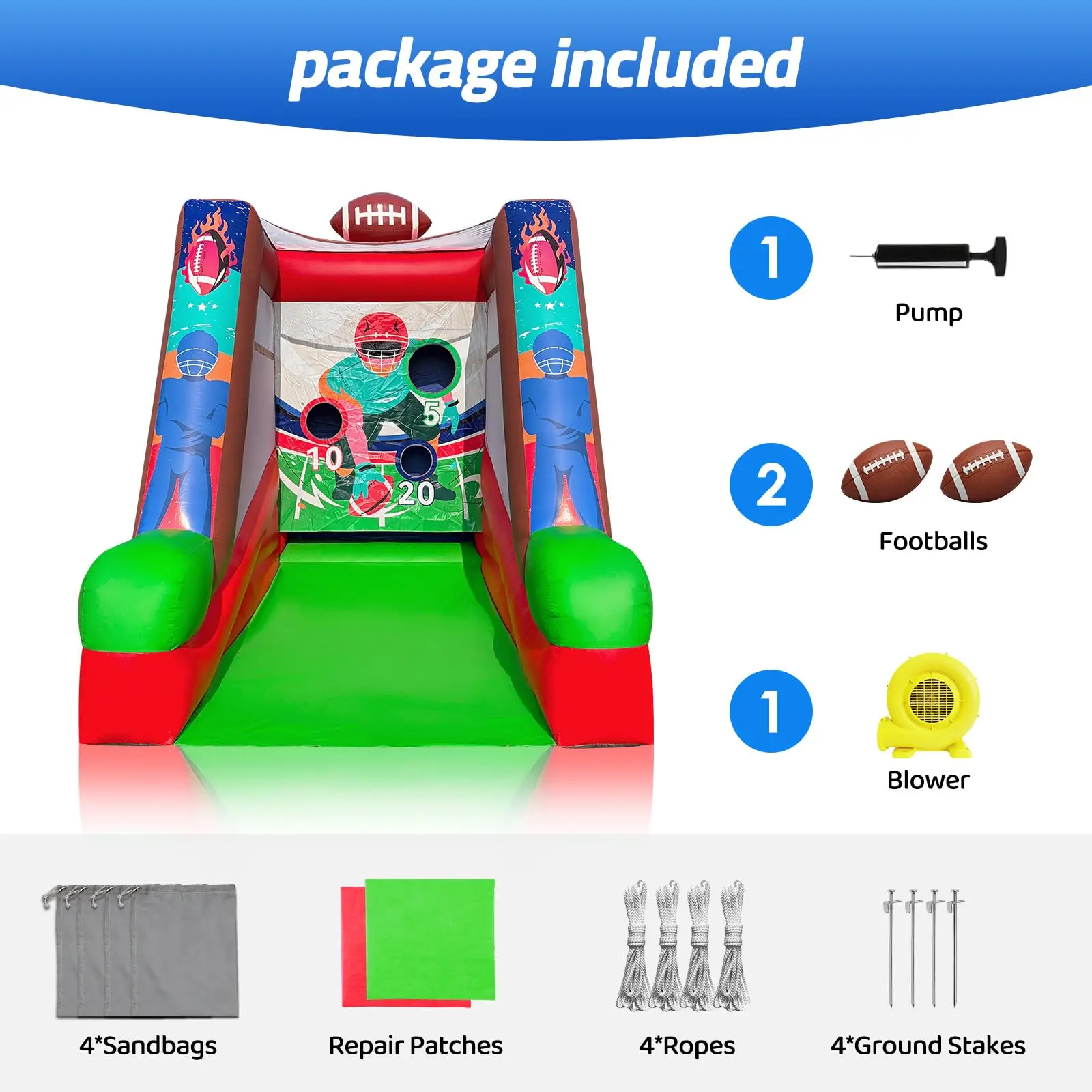 12ft Inflatable Carnival Games with 2 Balls - Football Toss Throwing Target with Blower Challenge Game For Indoor/Outdoor Fun