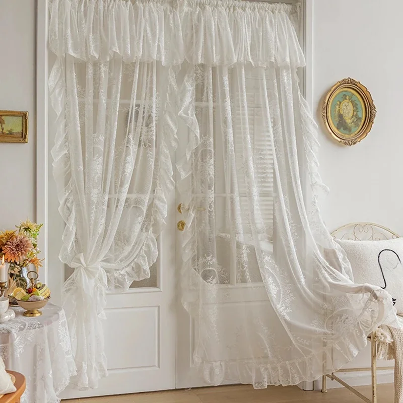 Rideaux en dentelle vintage pour chambre à coucher, casques français, demi-rideaux, rideau de porte de style coréen, rideau de baie vitrée, décoration de maison haut de gamme