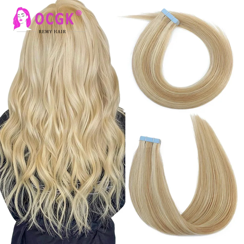 Extensões retas de cabelo humano, Europeu Remy Hair, Trama De Pele Sem Costura, Adesivo Natural Preto Ombre Color, 12-26in