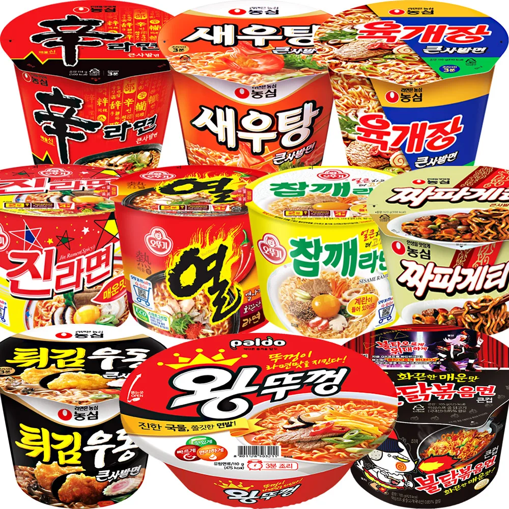 Collection of 10 Large Cup Noodles (Farmer God Ramen + Heekeep Babuckettle + Sawdust + Fattlegate + Sugar Puffiness) + Oat Puffy (Sea Ramen + Spicy Flavor + Heat Ramen) + Samyang (Full Chicken Roast Noodles + Sun Yang