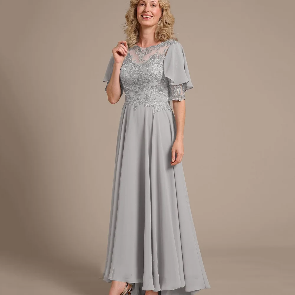 

Elegant Chiffon Bridal Dress Lace Customized A Line Half Sleeve Wedding Party Gowns Formal Ankle Length Mother Dresses For Bride