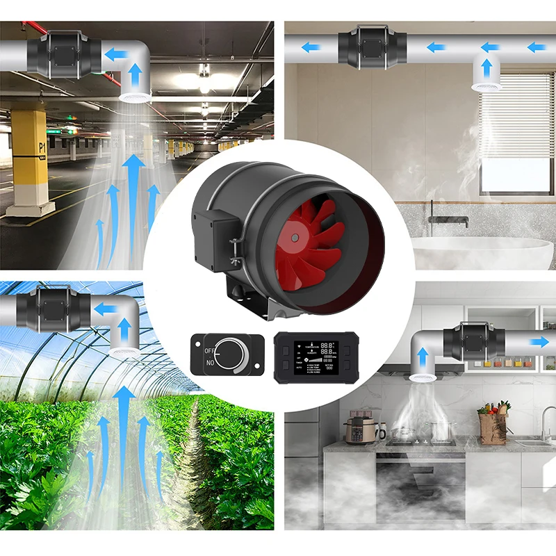 Inline Exhaust Fan 8 Inch EC Motor Smoke Extractor With Speed Controller 553 CFM Strong Airflow 200mm Duct Ventilation Fan