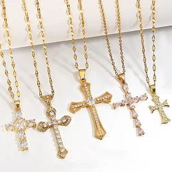 Religious Cross Necklace For Women Men Stainless Steel Chain Necklaces Christian Pendant Collar Pray Baptism Christmas Gift