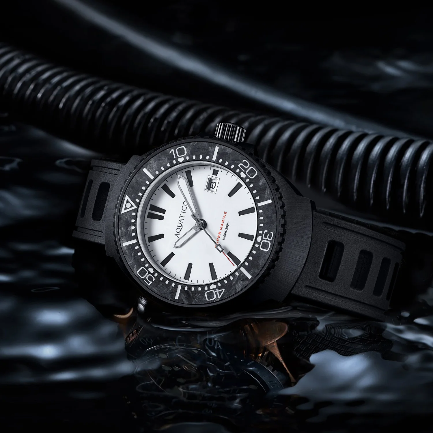 Super Marine Titanium Full Lume White Dial Forged Carbon Inlay Watch