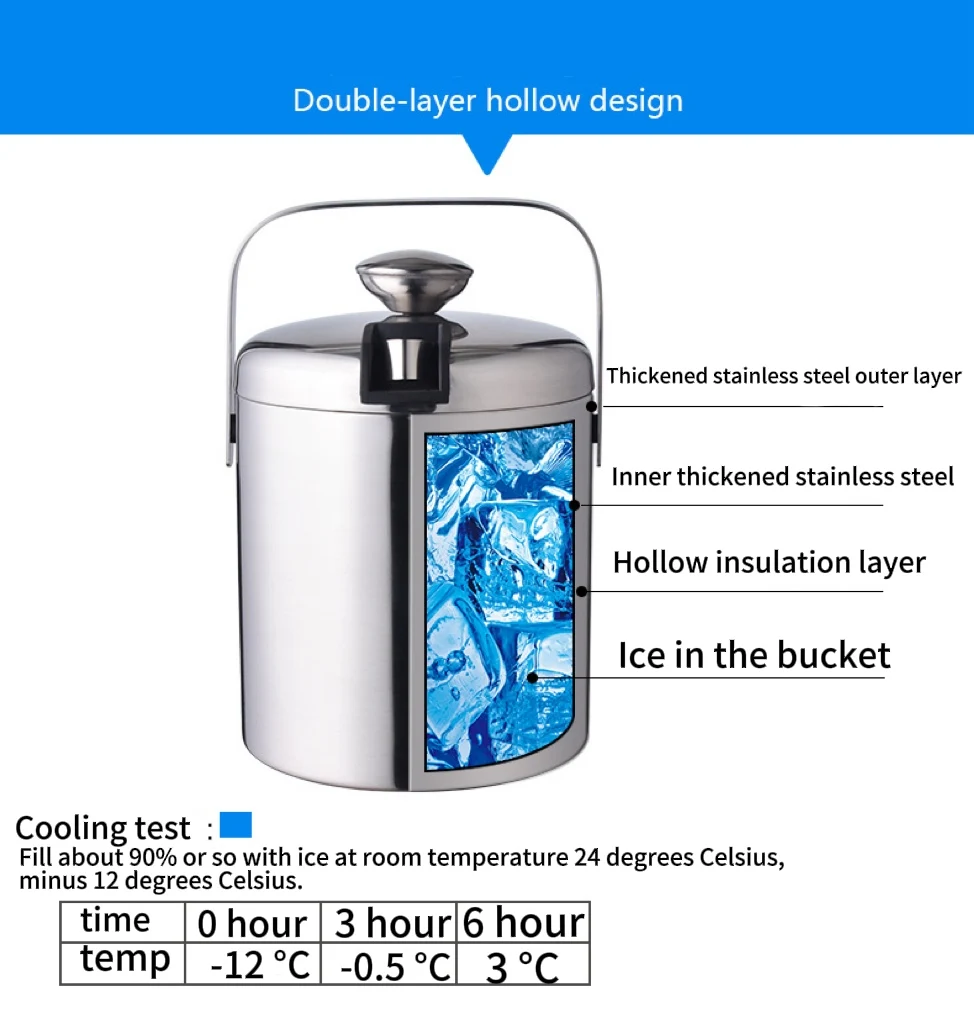 

Ice Bucket, Stainless Steel, Double Layer, Heat Insulation, with Cover, Pliers, Handle, 43.96, Iice Bucket Stainless Steel Insulated Double Wall, with Cover, Pliers, Handle 1.3L, Double Wall Stainless Steel, Insulated Ice Bucket, with Cover and Ice Pliers