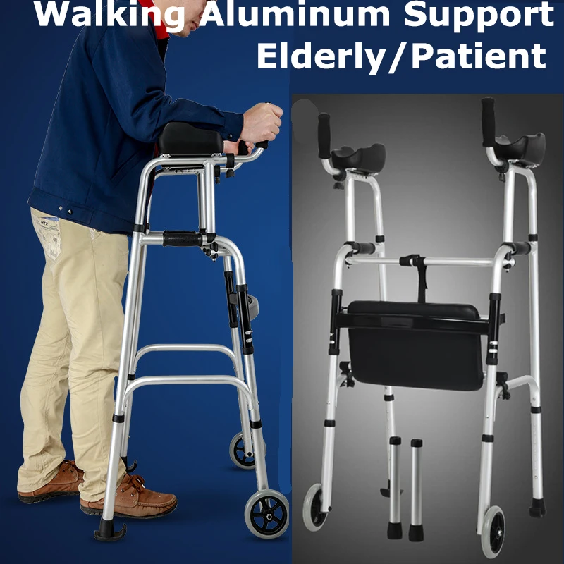 Elderly Walker With Wheel Walking Aid Walking Inconvenience Walker Hemiplegia Rehabilitation Folding Body Elbow Support Type