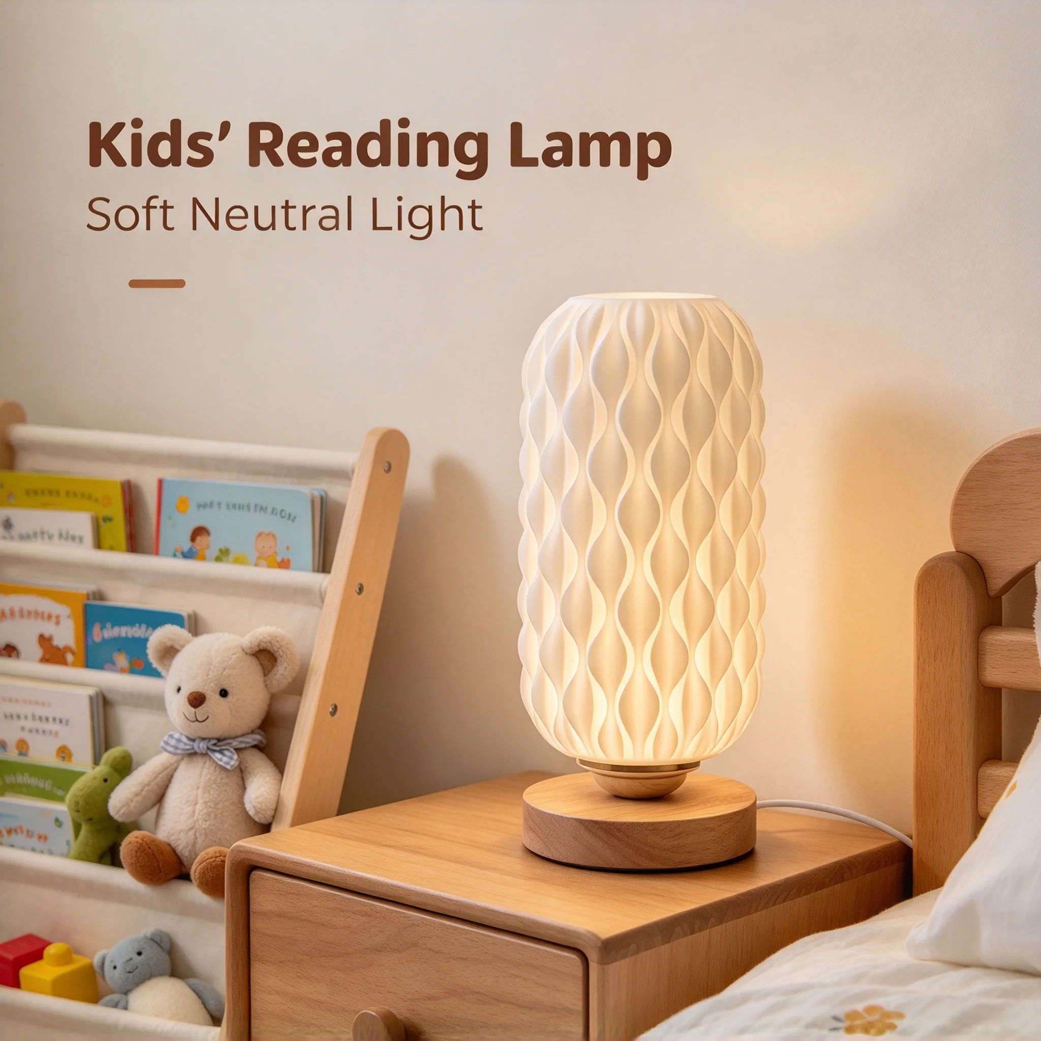 Creative 3D Print Wave Table Lamp, Soft Warm LED Ambient Light, Wooden Base Decor Nightstand Lamp for Bedroom, Desk, Aesthetic