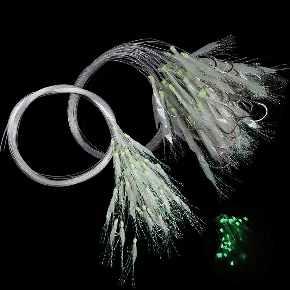 WIFREO-Hameçon de pêche imitation peau de poisson, 50 pièces, ligne Sabiki, leurre d'eau salée