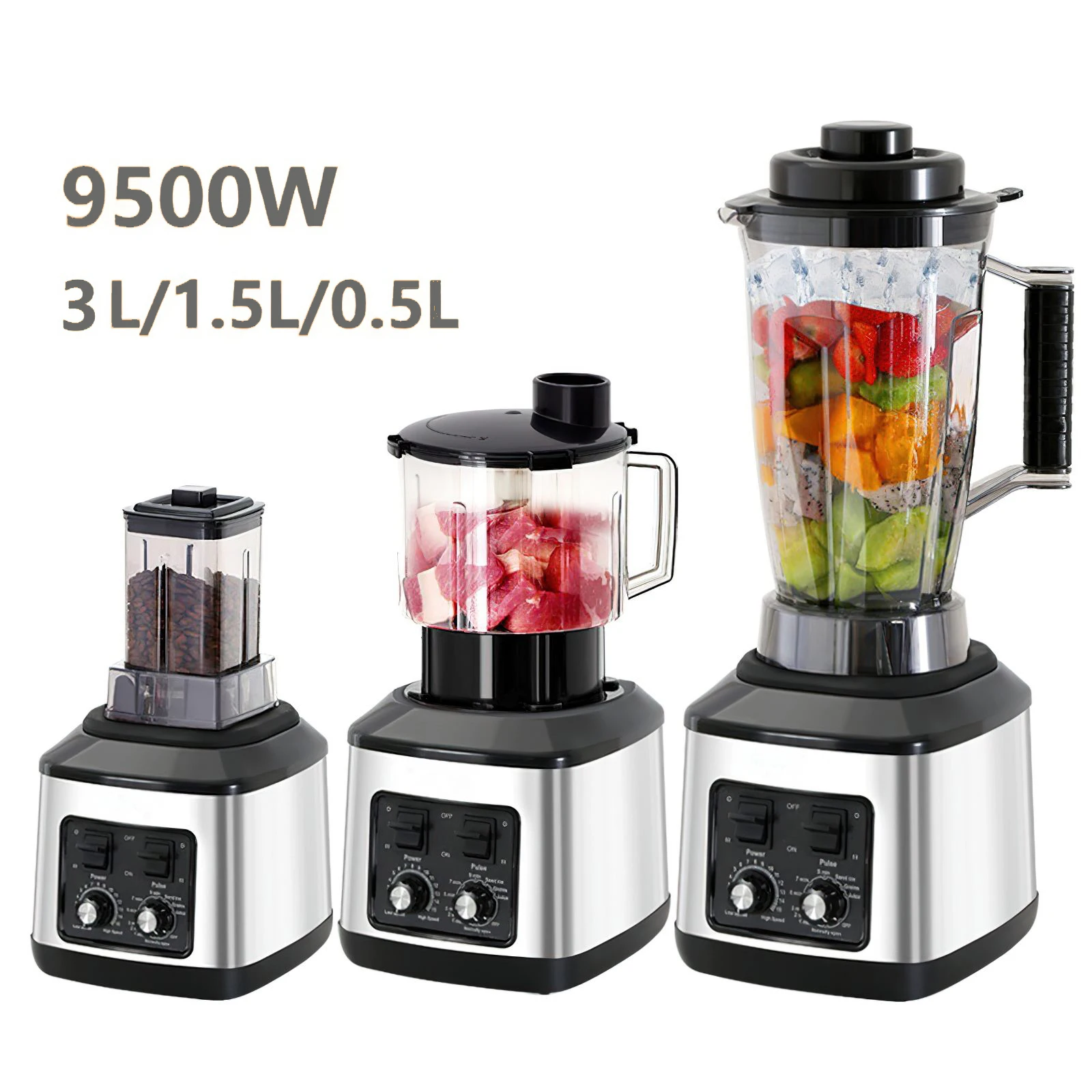 Mixeur-blender puissant 9500W, extracteur de jus, machine Ă smoothies, mixeur de table 8-en-1, robot culinaire pour glace, noix et fruits