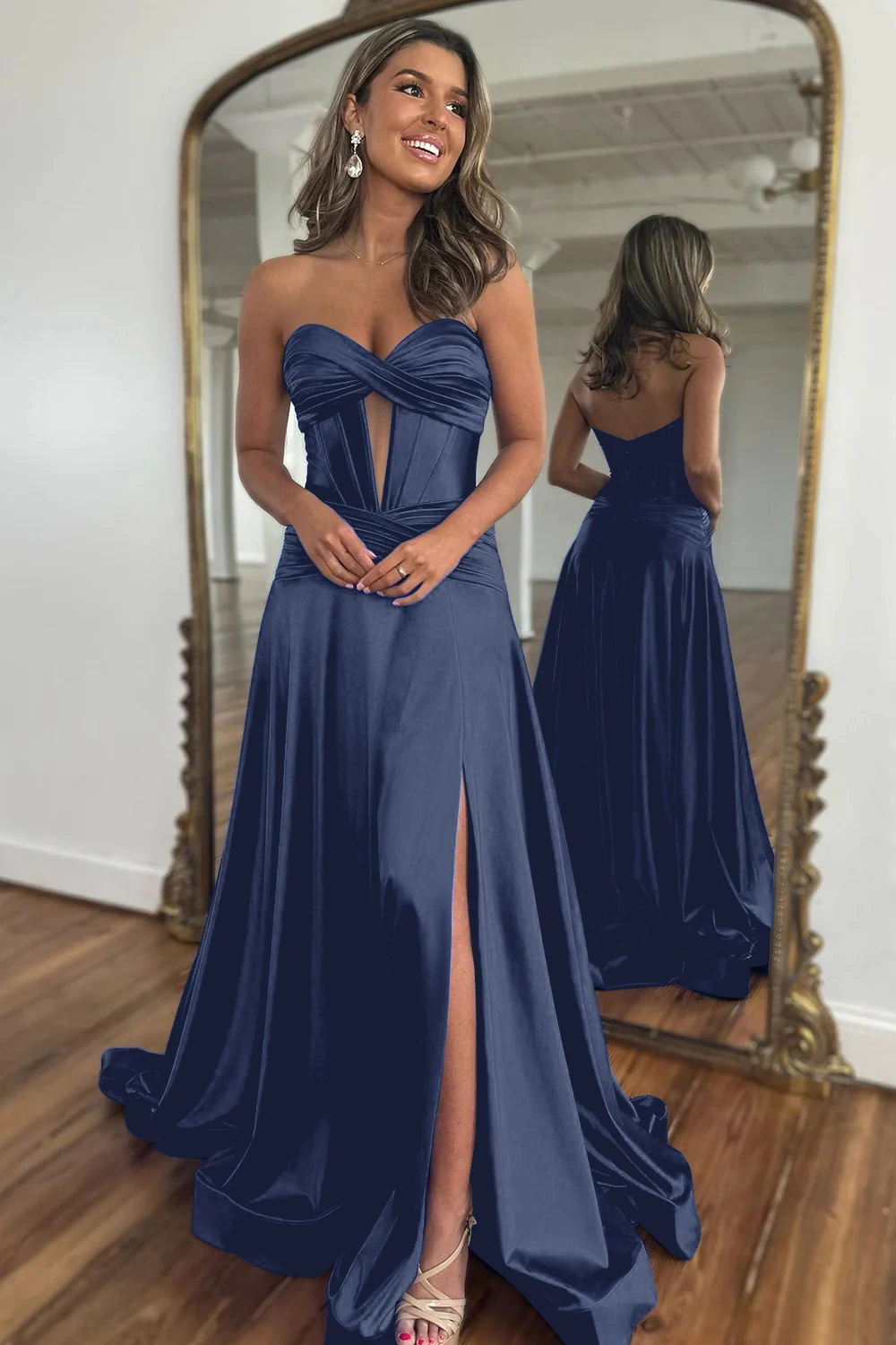 Stylish A-Line Sweetheart Corset Satin Prom Dresses with Split Front Luxury Evening Dress Cocktail Party Gowns robes de soirée