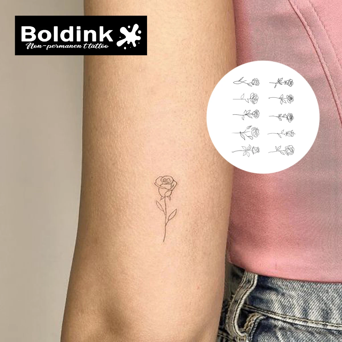 Roses Temporary Tattoo,Lasts To 15 Days New Technology Magic Waterproof Semi Permanent Sticker.