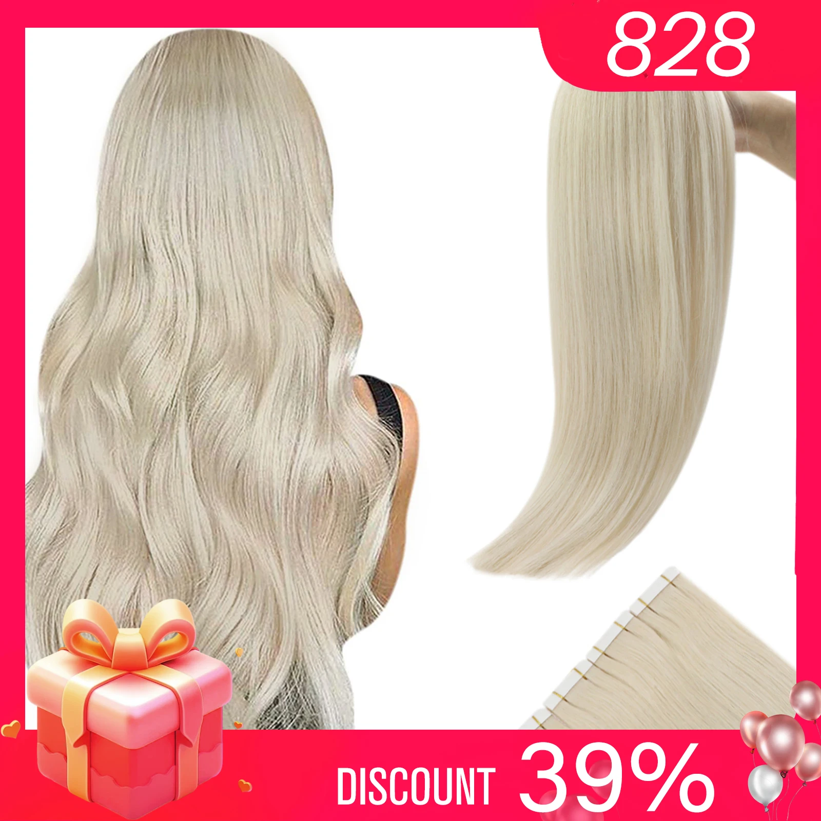 

[Last 12 Months] Ugeat Tape in Hair Extensions Virgin Hair 100% Real Human Hair 10A Grade Hair Extensions Tape Ins Pure Color