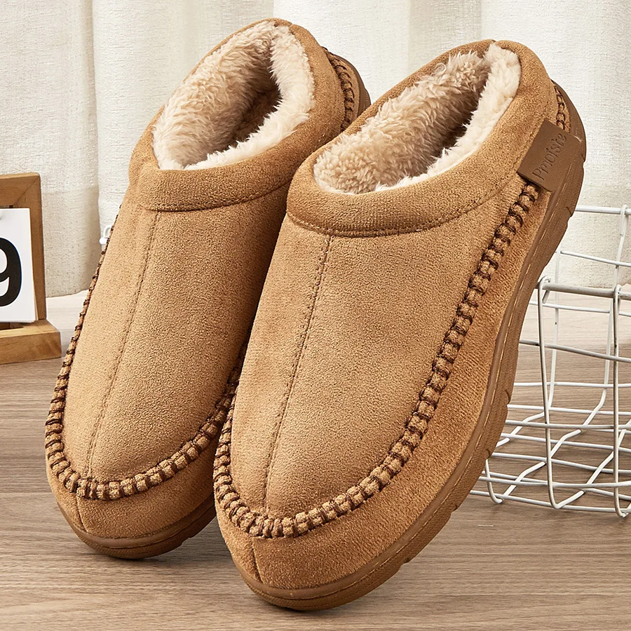 Men\'s Slippers Home Sewing Plush Memory Foam Warm House Shoes Male Luxury Suede Soft Non-Slip Winter Slippers For Indoor/Outdoor