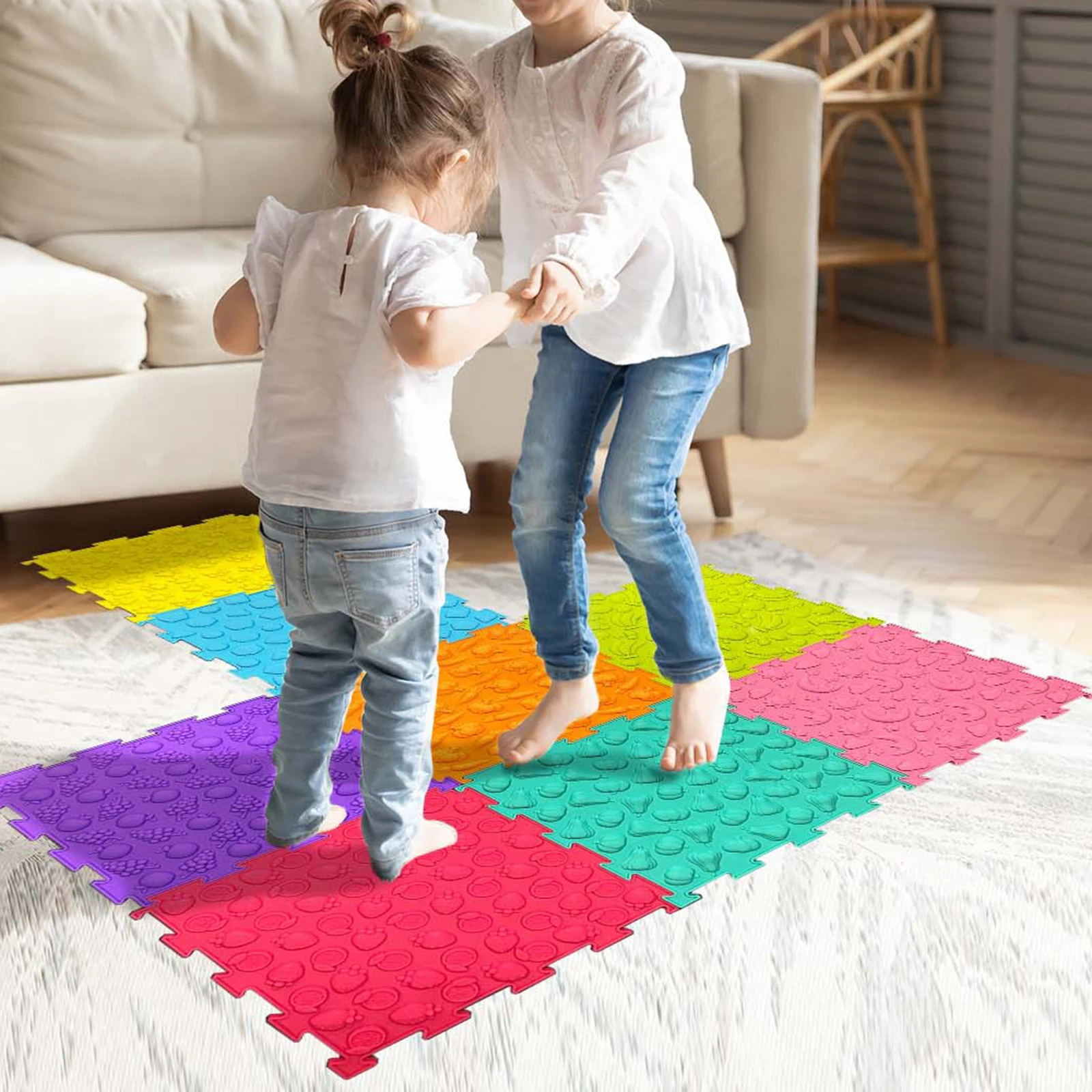 Mata sensoryczna do masażu, teksturowana mata sensoryczna, antypoślizgowa mata do masażu stóp z dopasowaniem kolorów dla dorosłych, chłopców i dziewcząt, do użytku wewnątrz pomieszczeń.