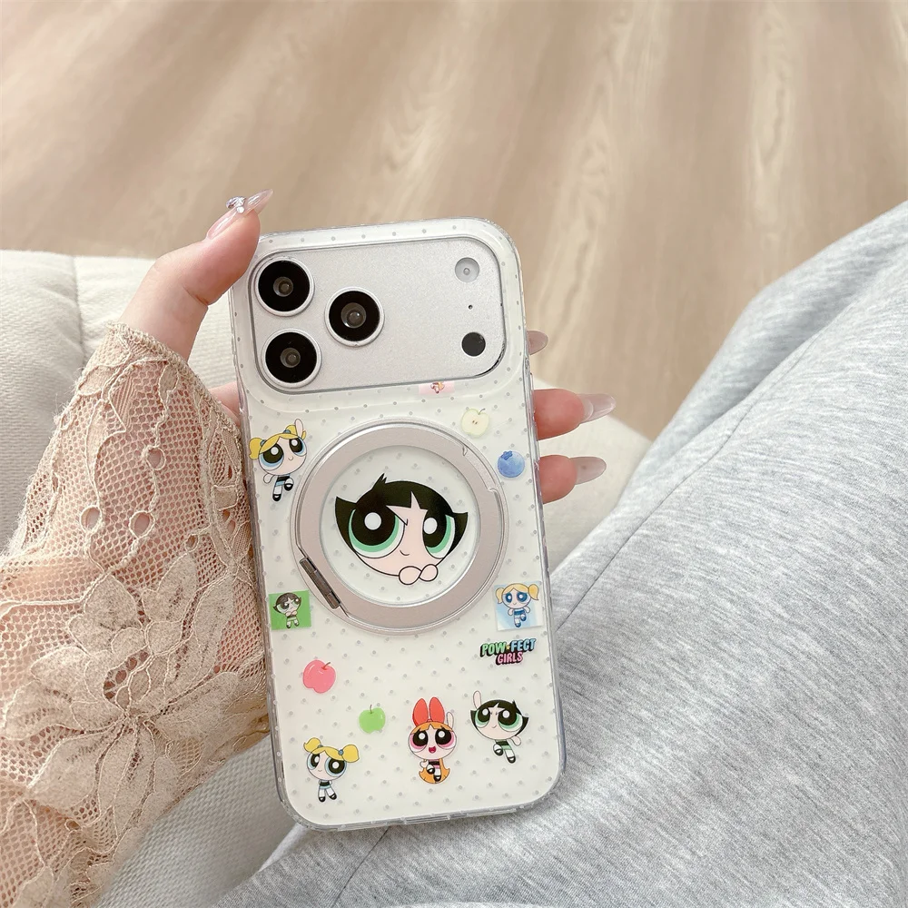 

Fashion Cute Cartoon Girl Bunny Phone Case for iPhone 15 16 Pro 17 Pro Max 15 Pro 16 17 Cover With Magnetic Rotate Stand Cases