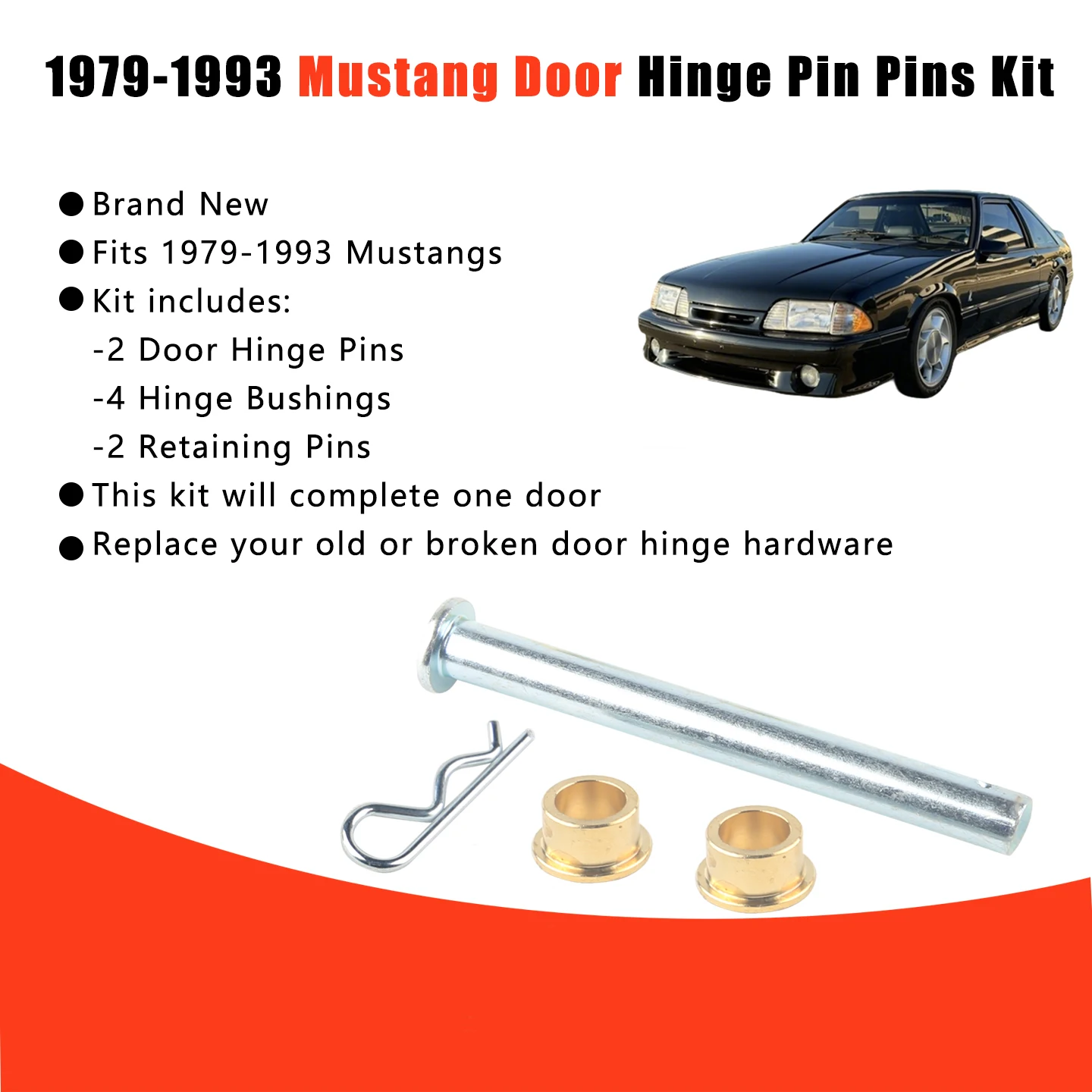 Door Hinge Pin Kit with Bushings Replace Hardware For Mustang 1979-1993 view 5