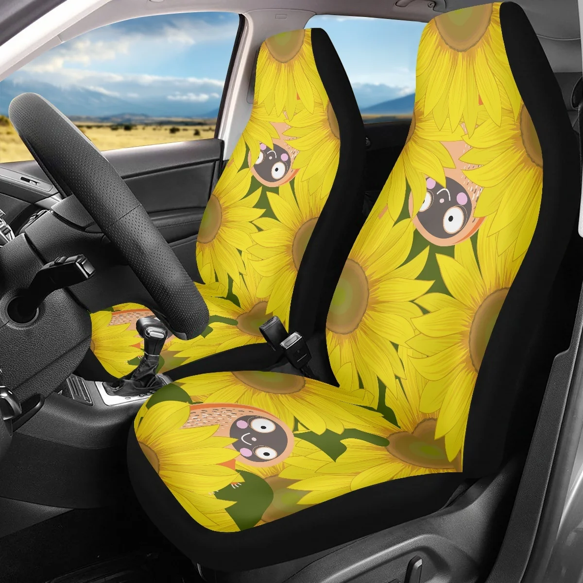 2 Piece Funny Sloth Pattern Car Accessories Vehicle Seat Protector Cushion Sunflower Floral Car Seat Covers for Woman Men DIY