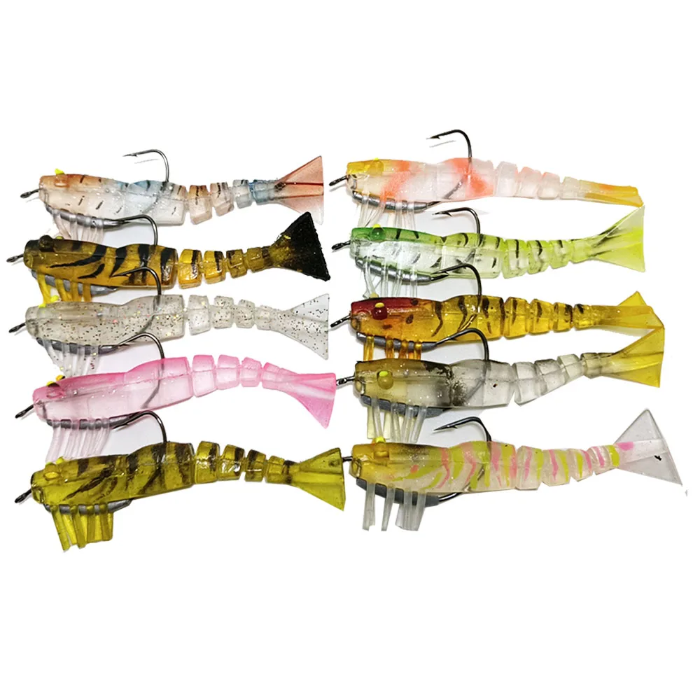 10pcs Random Mix Colors 7g  9.5cm Soft Plastic Shrimp Fishing Lure Worm Bait Wobblers Lure Soft Prawn Lure Bass Carp Lure