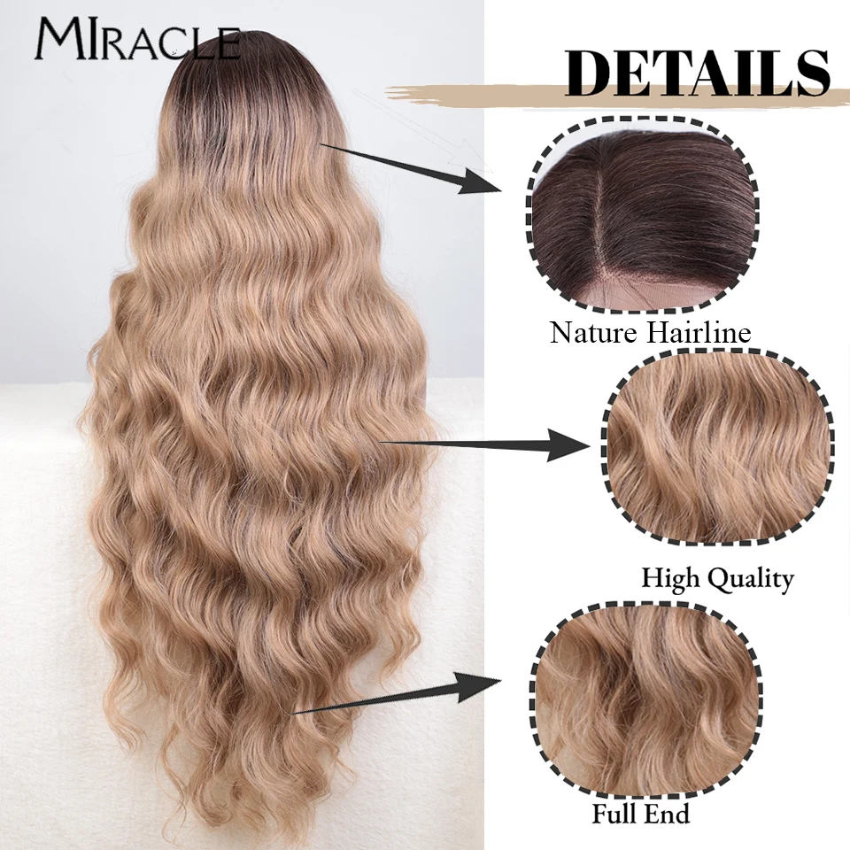 Miracle Synthetische Diepe Losse Golf Kant Pruik 36 Inch Lange Golvende Kant Voorkant Pruiken Voor Vrouwen Cosplay Pruik Gember Blonde Pruiken Zijdeel