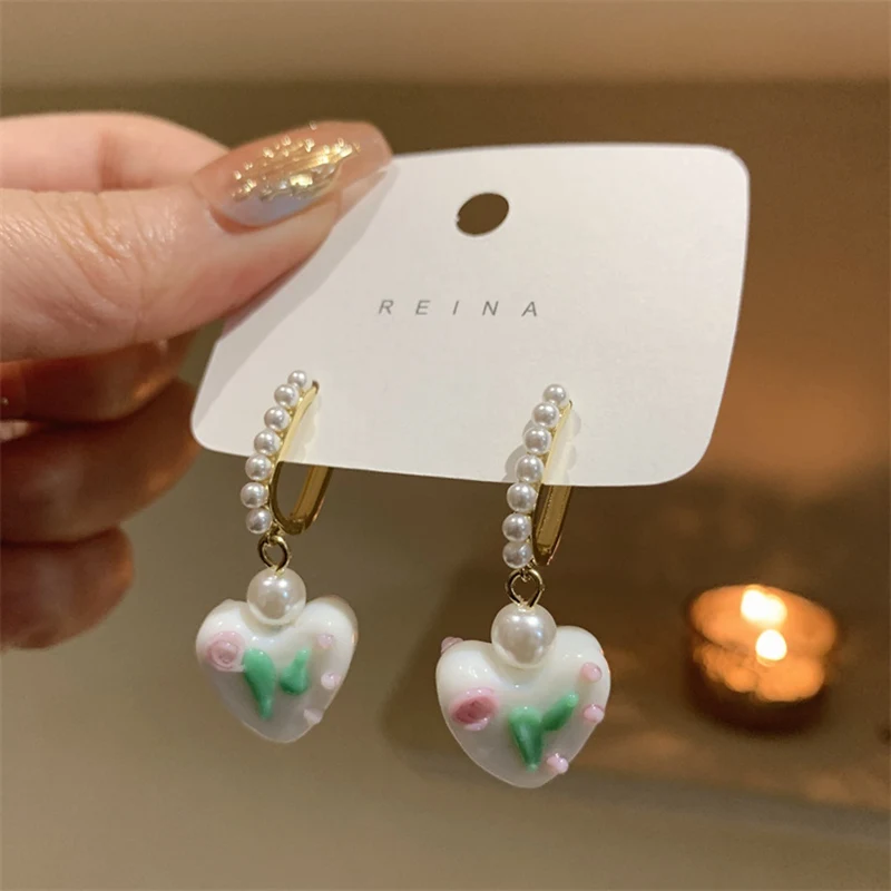 Französische Luxuriöse Rosa Tulpenblüten-Perlen-Ohrstecker für Damen, Koreanische Zirkon-Ohrringe, Exquisiter Schmuck für Party und Weihnachten – Detail 15