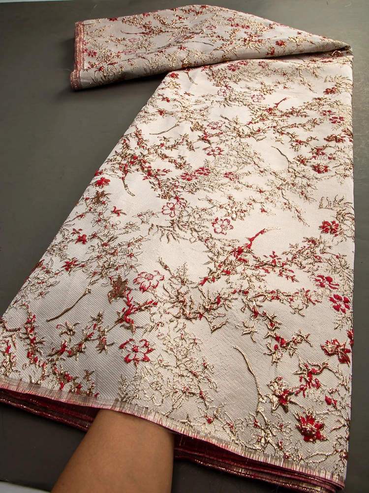 

Nigerian Brocade Lace Fabric 2025 High Quality African Jacquard Gilded Lace Fabric for Sewing Luxury Party Women Dresses,5yards