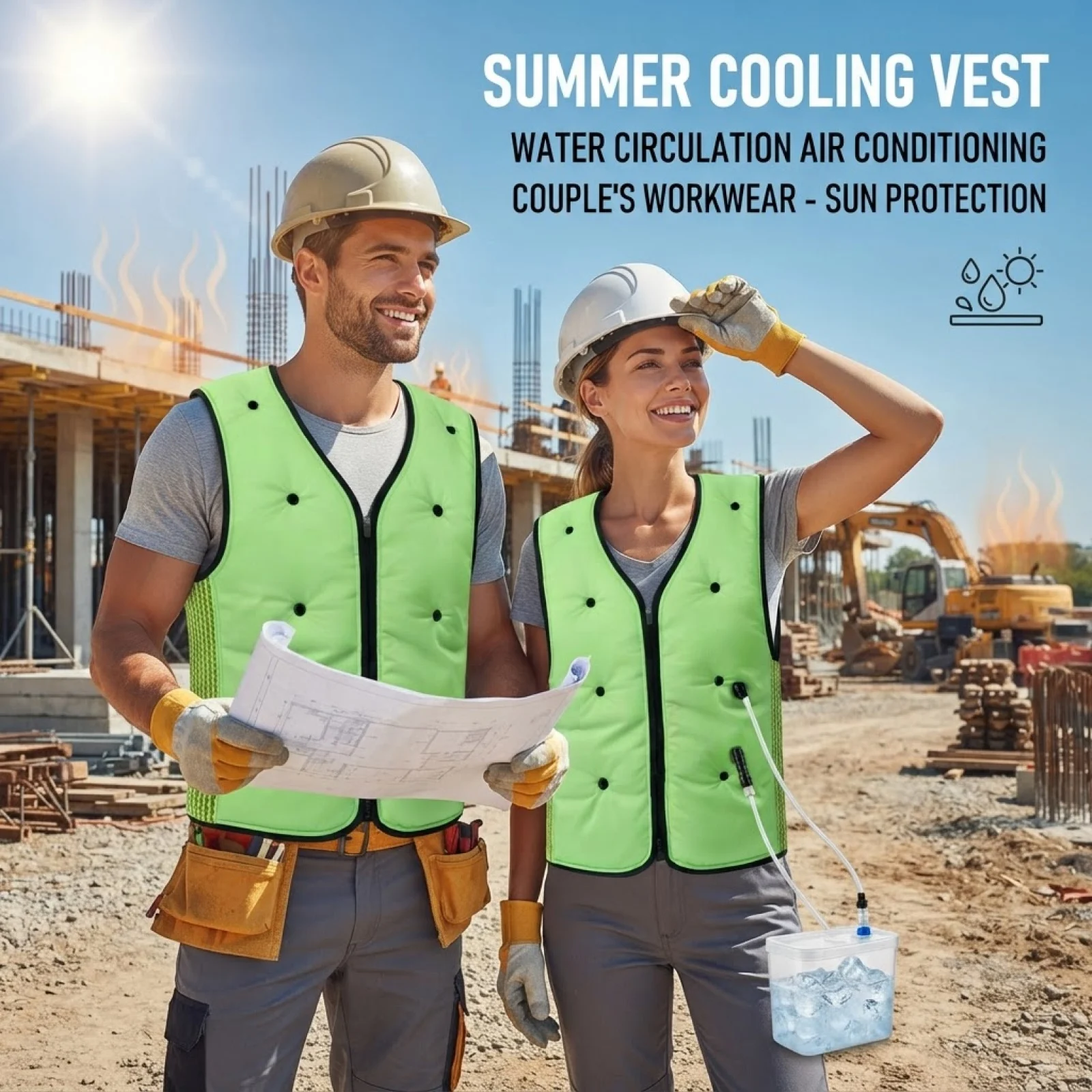 Summer Water Cooling Vest Breathable Mesh Sleeveless Zip Vest Tailored Outerwear for Outdoor Camping Fishing Hiking Work