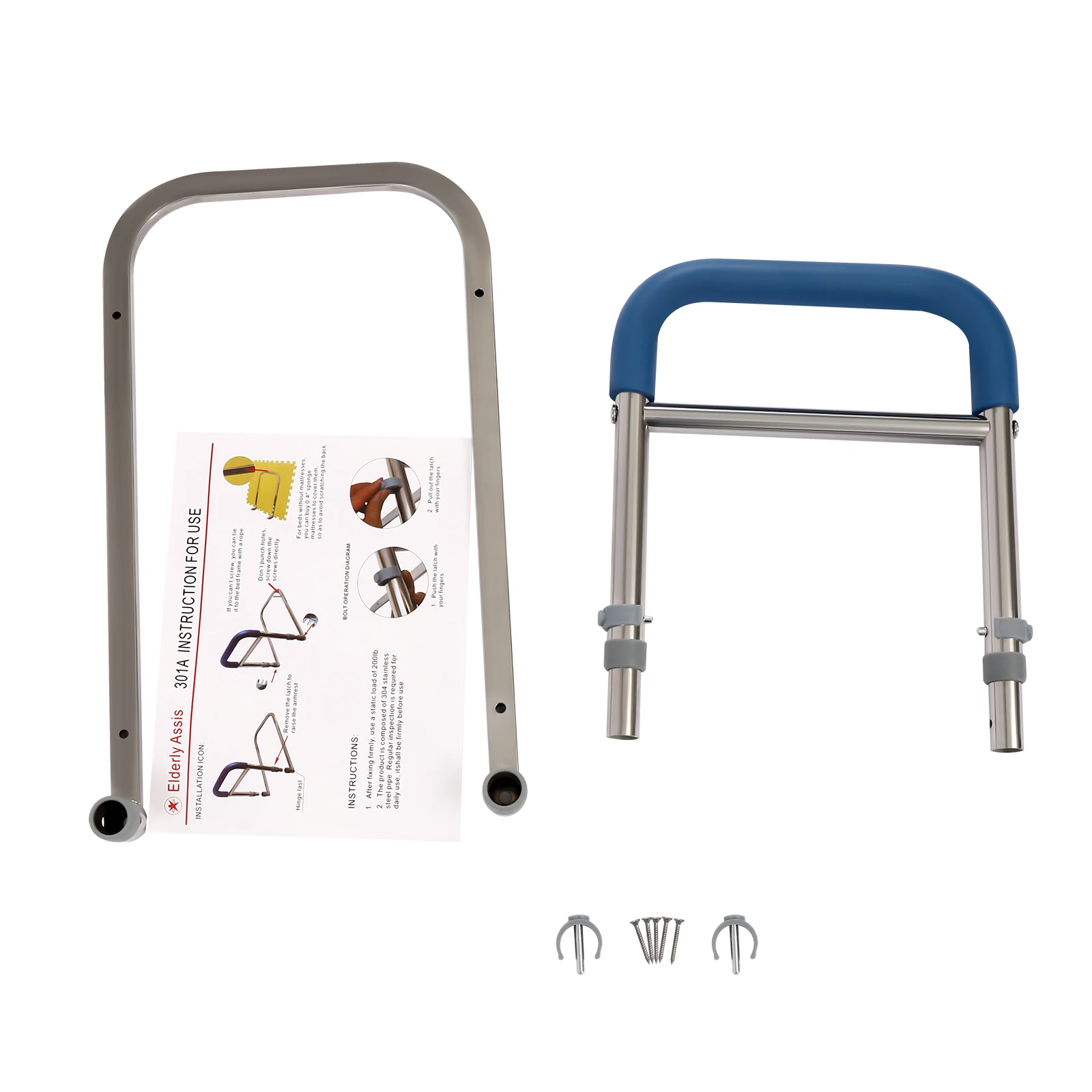 Aço inoxidável Bedside Safety Rail, Assistente de cabeceira, Corrimão para o Estável, Dobrável, Ajustável, Cama Senior