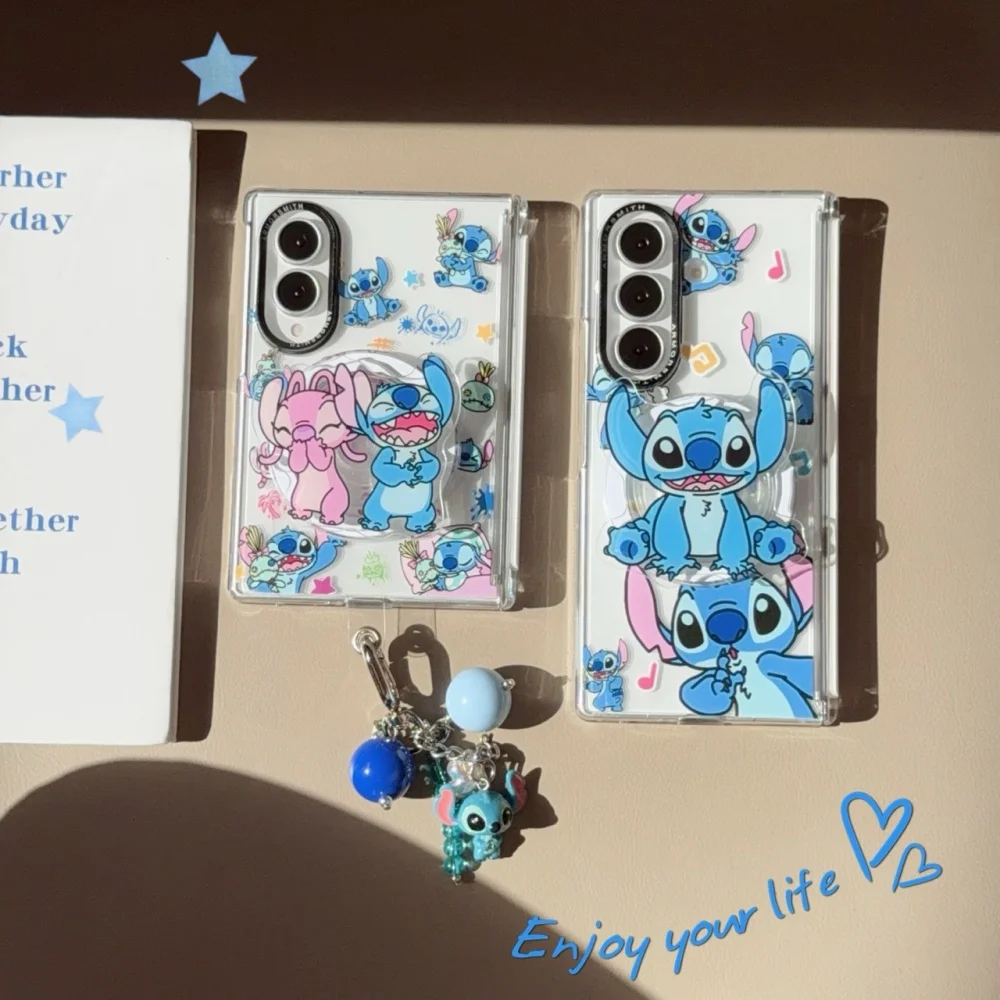 Kawaii Cartoon Blue Big Ears Character Phone Case for Samsung Galaxy Z Fold 8 Z Fold 8 Ultra Fold7 Cover with MagSafe Stand Cute