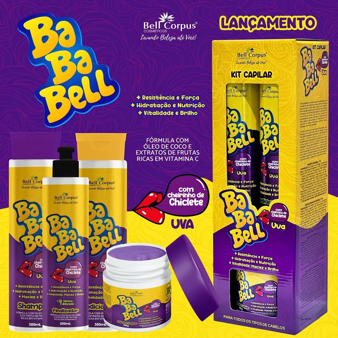 Kit Capilar Bababell Uva Hidratação e Maciez e Brilho com Cheirinho de Bubbaloo