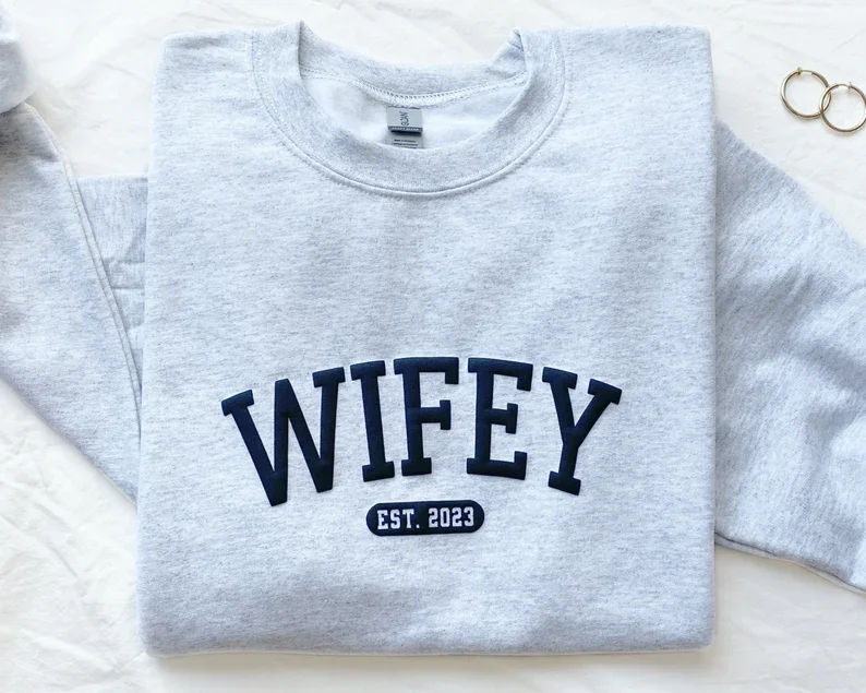 Embossed Wifey Sweatshirt Personalized Crewneck Engagement Gift for Bride Wedding Bridal Gift Custom Newly Bride Jumper