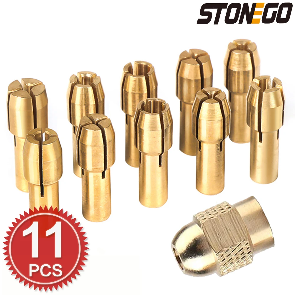 STONEGO 11 pz/set Mini trapano mandrino in ottone 4.3mm gambo 0.5 - 3.2mm mandrino e dado M8 x 0.75 per accessori per utensili rotanti