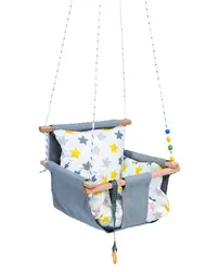 Wooden Swing Hammock Baby And Kids Play Activity Comfortable Puffy Padded Indoor Outdoor Hanging Ceiling Chair With Safety Belt