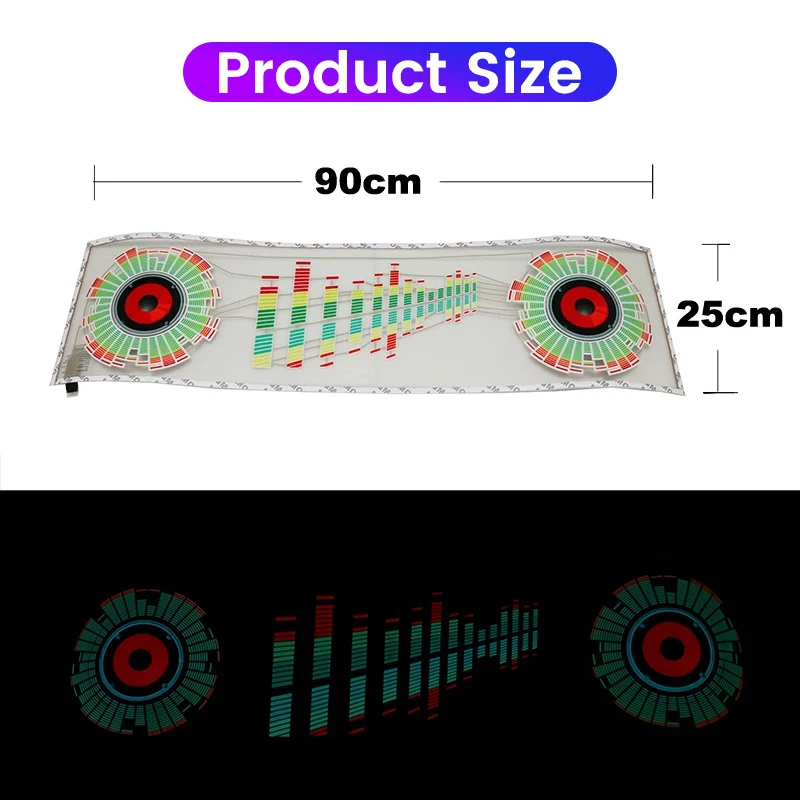 زجاج سيارة LED الصوت المنشط التعادل النيون EL ضوء الموسيقى إيقاع فلاش مصباح ملصق التصميم مع التحكم 90*25 سنتيمتر #2