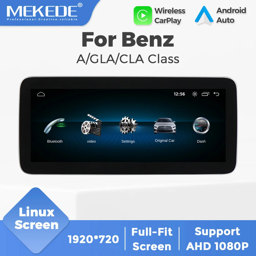 Écran Multimédia Voiture MEKEDE sous Linux, Carplay Sans Fil & Android Auto, Compatible Mercedes Classe A GLA CLA W176 X156 C117 2012-2018, Unité Centrale 1920X720P, Prend en charge Vidéo 1080P