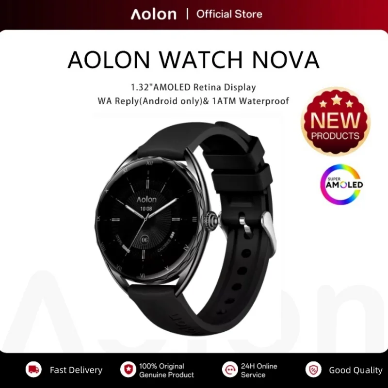 Aolon Nova Smartwatch 1.32"AMOLED Screen WhatsApp Voice Reply 23K Gold Plated AGPS IP68 Waterproof Heart Rate Monitor Smartwatch