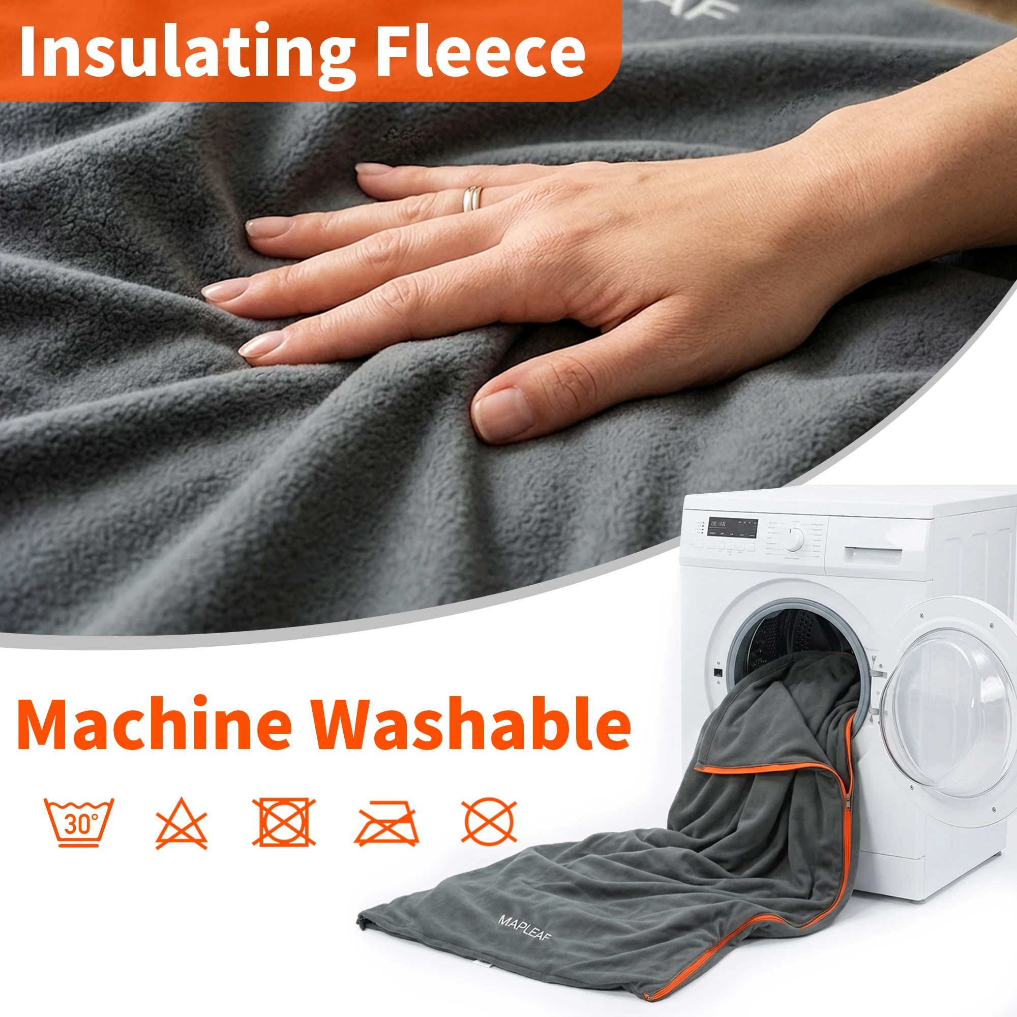 MAPLEAF Fleece-Schlafsack-Innenfutter, warmer Winter-Camping-Reise-Schlafsack, mit Reißverschluss, maschinenwaschbar, tragbar, leicht, für Erwachsene – Detail 6